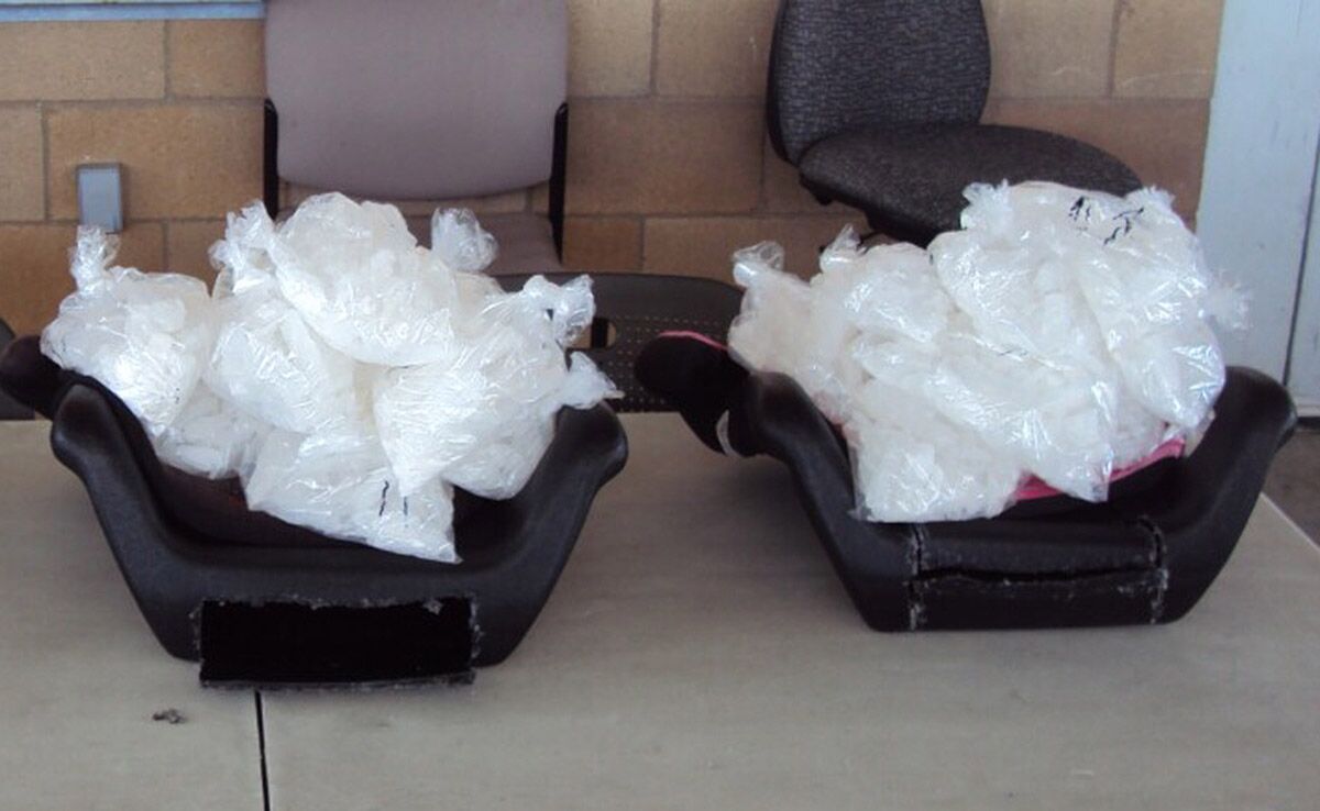 Bags of methamphetamine in child booster seats
