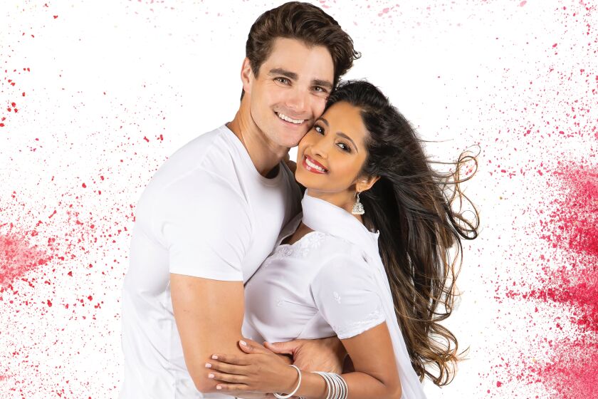 Austin Colby and Shoba Narayan co-star as Rog and Simran in "Come Fall in Love — The DDLJ Musical" at the Old Globe Theatre.