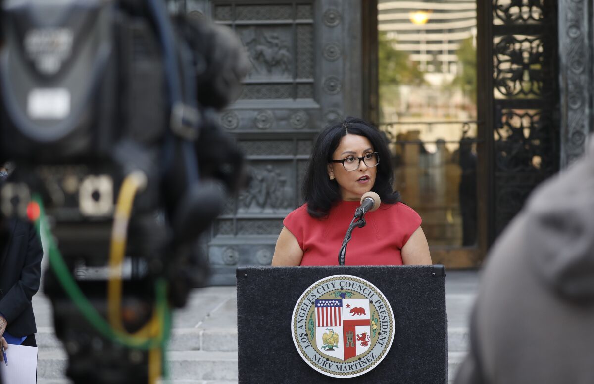 Los Angeles Council President Nury Martinez during a news conference 