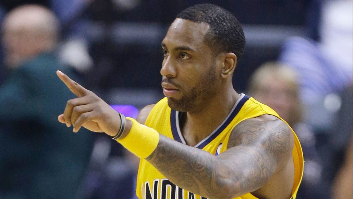 Rasual Butler plays with the Indiana Pacers in the Eastern Conference finals against the Miami Heat in 2014.