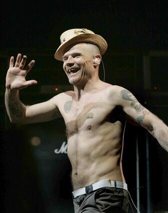 Flea of the Red Hot Chili Peppers arrives on stage for the bands performance, during the second day of 8th annual Coachella Valley Music and Arts Festival.