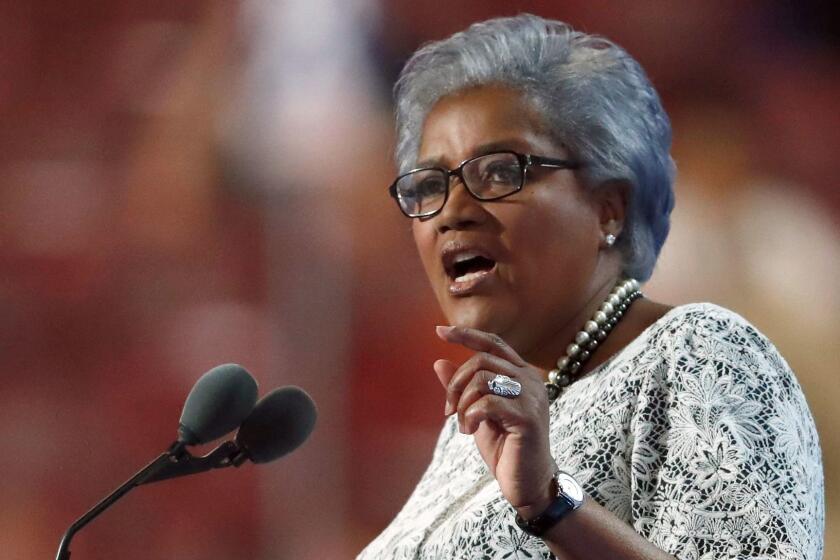 FILE - This July 26, 2016 file photo shows former head of the Democratic National Committee Donna Brazile speaking during the second day of the Democratic National Convention in Philadelphia. Brazile says she considered replacing Hillary Clinton as the partyâs presidential nominee with then-Vice President Joe Biden. She makes the revelation in a memoir being released Tuesday, Nov. 7, 2017. This is according to The Washington Post, which obtained an advance copy of the book. (AP Photo/Paul Sancya, file)