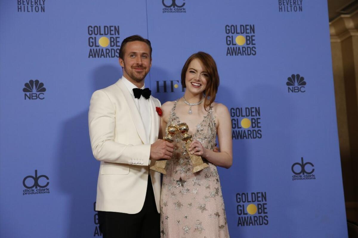 Ryan Gosling and Emma Stone won Golden Globes for "La La Land."