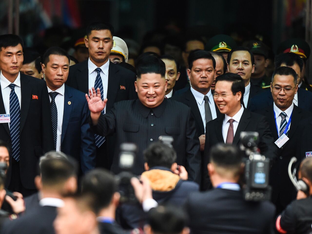 North Korean leader Kim Jong Un arrives at the Dong Dang railway station on his way to the second U.S.-North Korea summit.
