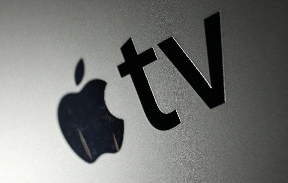 The logo on the AppleTV set-top box, which streams video from the Internet to a television set.