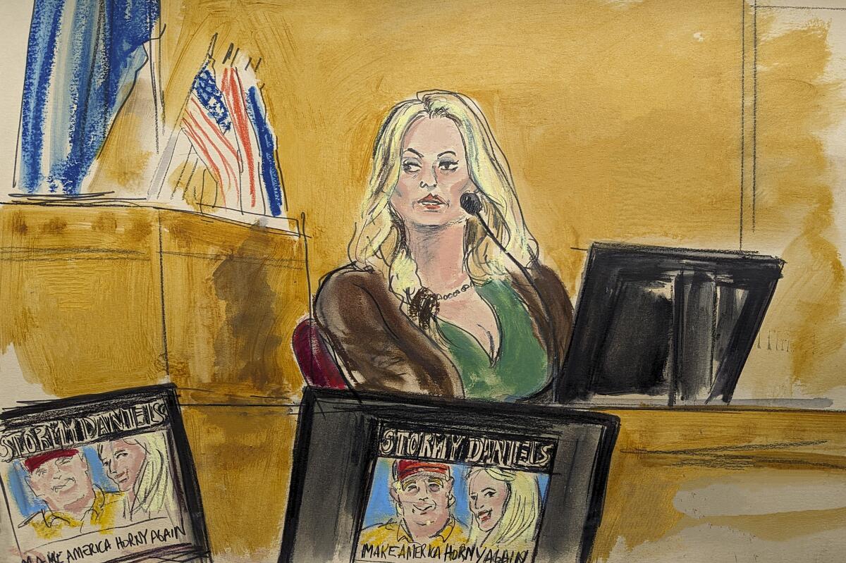 Stormy Daniels testifies on the witness stand 