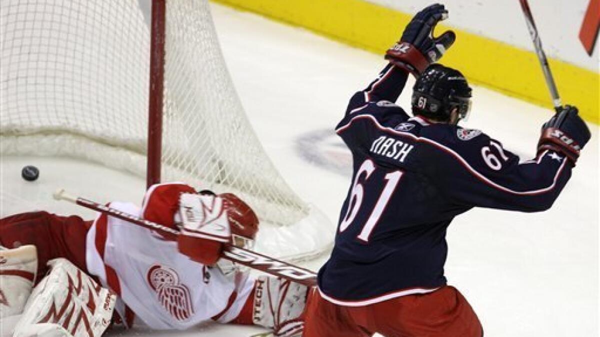 Western Conference forward Rick Nash (Columbus) makes a pass during the  third period of the NHL All-Star Game at Philips Arena in Atlanta on  January 27, 2008. Nash scored the quickest goal