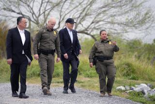 President Joe Biden, second from the right, looks over the southern border, Thursday, Feb. 29, 2024, in Brownsville, Texas. Walking with Biden are from l-r., Peter Flores, Deputy Commissioner, U.S. Customs and Border Protection, Jason Owens, Chief, U.S. Border Patrol and Gloria Chavez, Sector Chief, U.S. Border Patrol. (AP Photo/Evan Vucci)