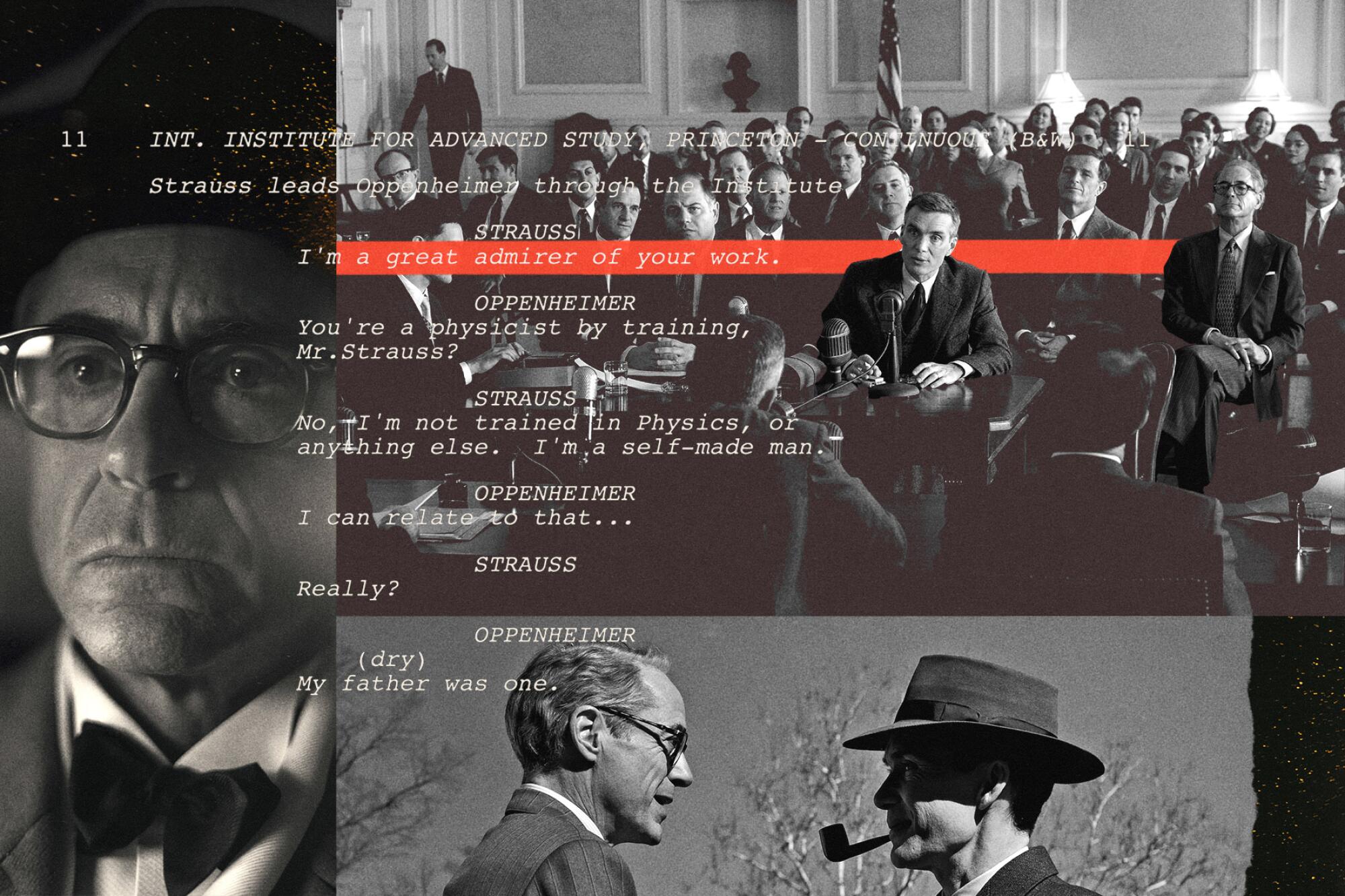 Photo illustration of Oppenheimer scripts and scenes