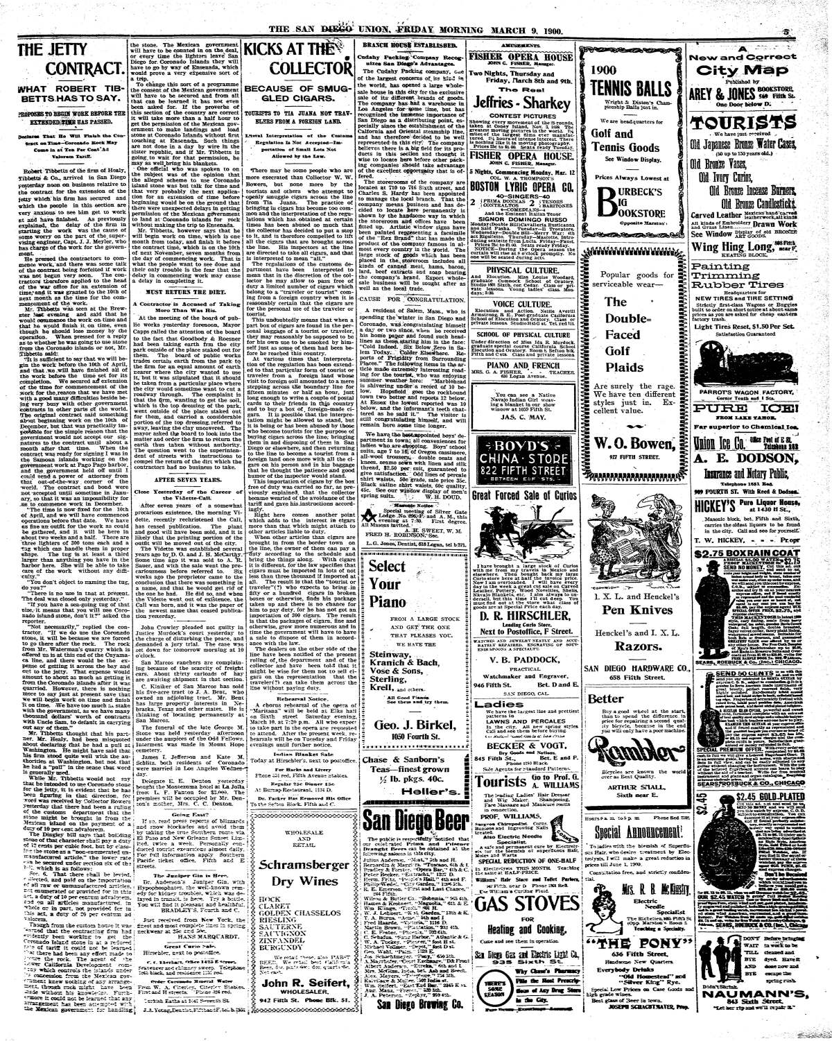 Inside page of The San Diego Union, March 9, 1900.