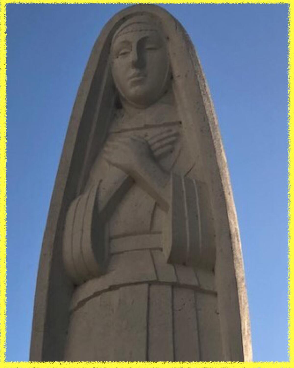 The "Santa Monica" statue at the end of Wilshire Boulevard, in a photo illustration.