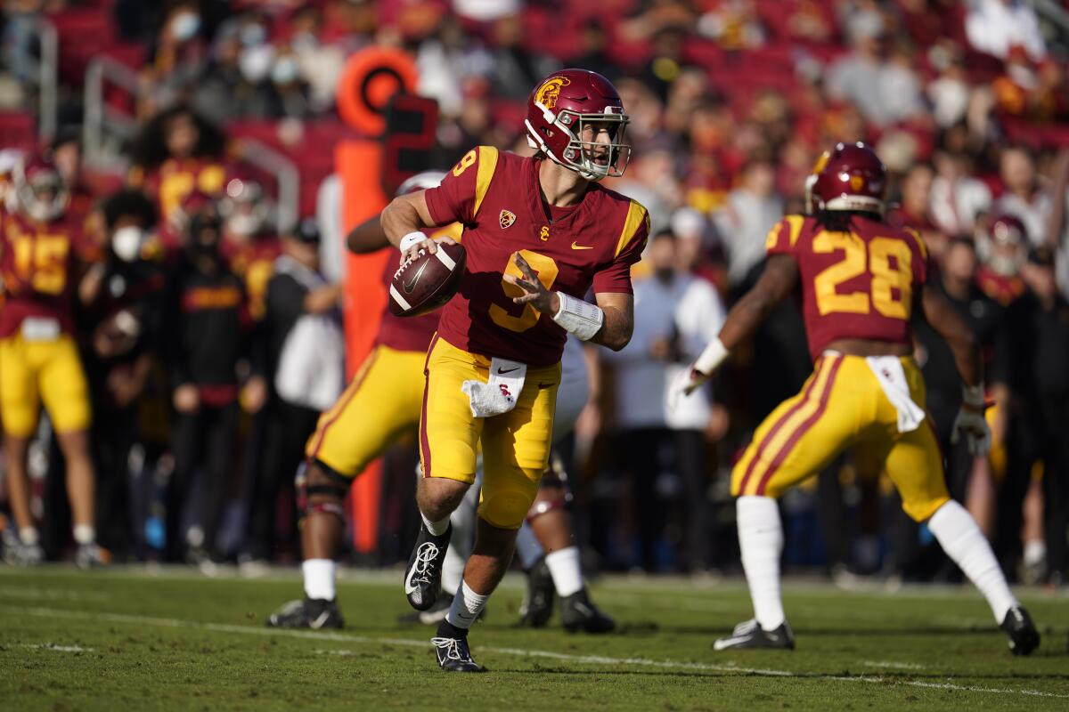 USC quarterback Kedon Slovis looks to throw against Arizona on Oct. 30.