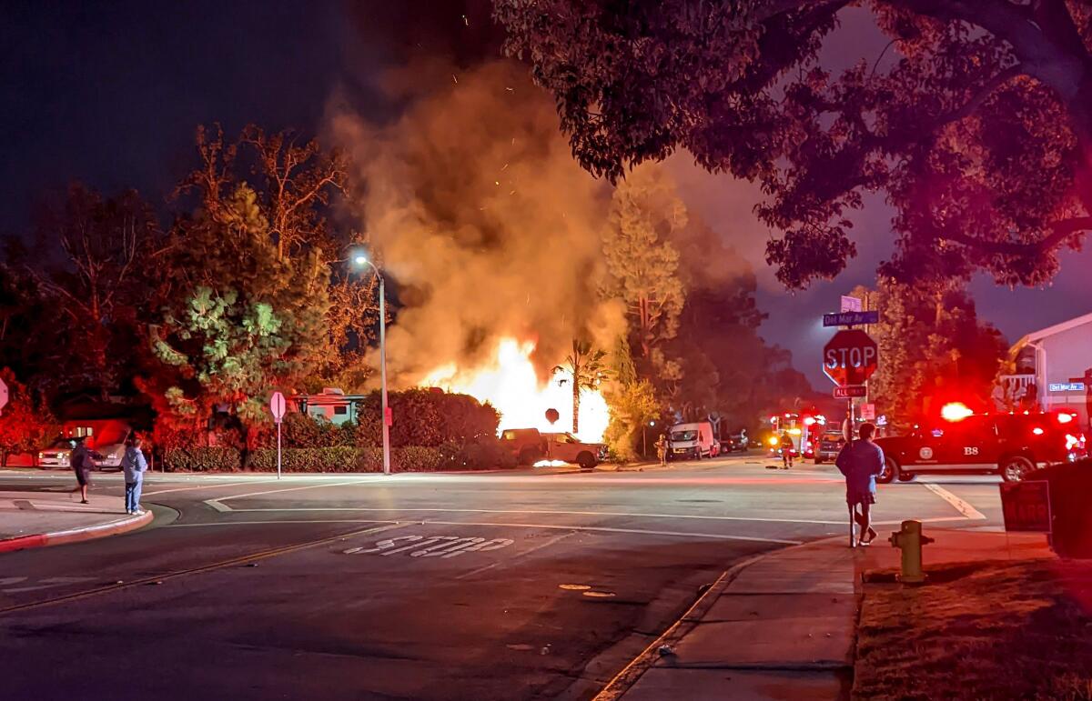 Costa Mesa residents near Del Mar and Elden avenues heard an explosion Friday morning around 3 a.m. as a house fire erupted.