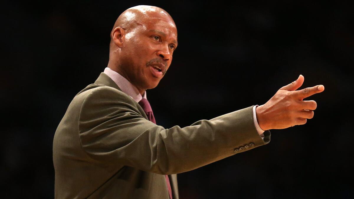 Lakers Coach Byron Scott gestures during a loss to the Denver Nuggets on Feb. 10.