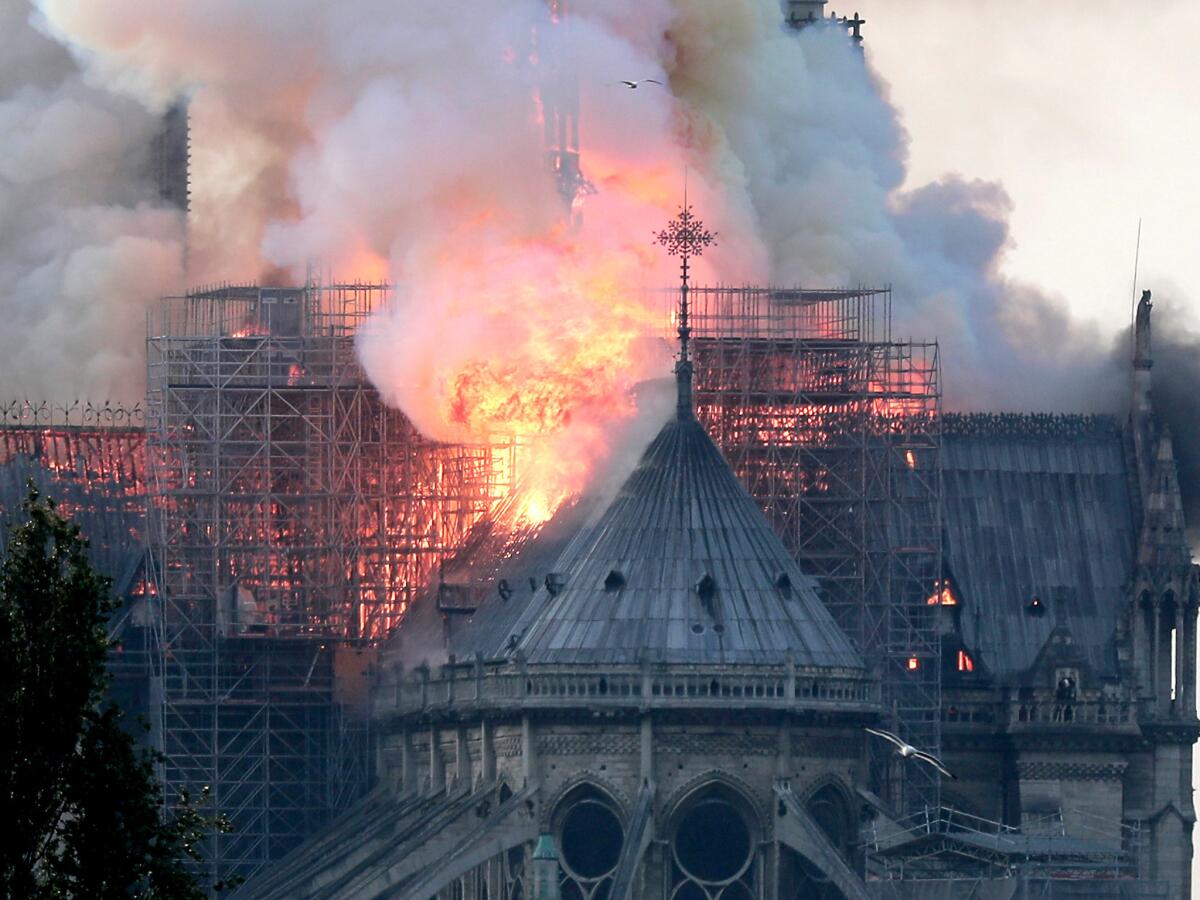 A ferocious and fast-moving blaze destroyed large parts of Notre Dame in Paris.