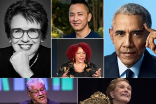 Nikole Hannah-Jones at center: Billie Jean King, Viet Thanh Nguyen, Barack Obama, Julie Andrews and Luis J. Rodriguez.