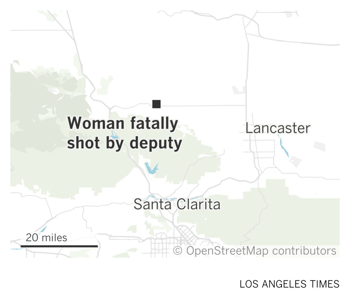 A map of the Antelope Valley shows where a woman was fatally shot by an L.A. County sheriff's deputy near Lancaster