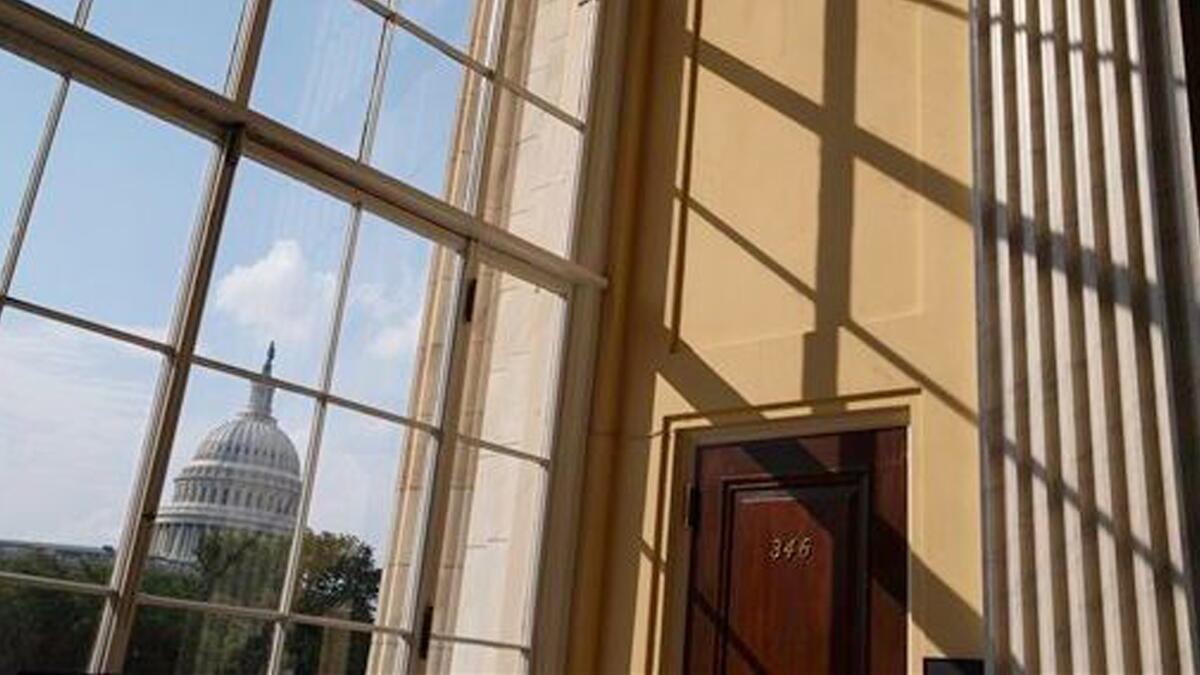 The Capitol is seen from the Cannon House Office Building in Washington.