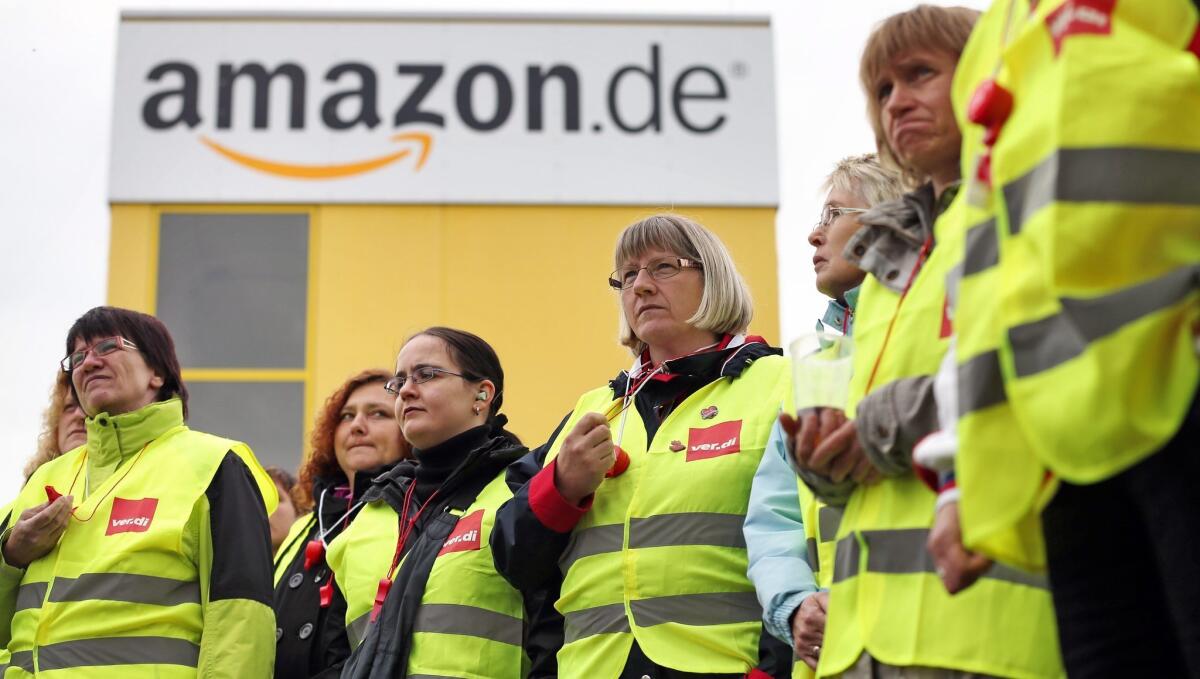 Amazon employees on strike in Leipzig, Germany, on Sept. 19.