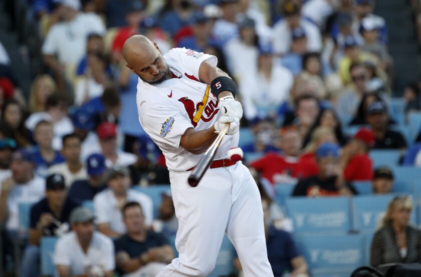 St. Louis Cardinals' Albert Pujols participates in the home run derby at Dodger Stadium.