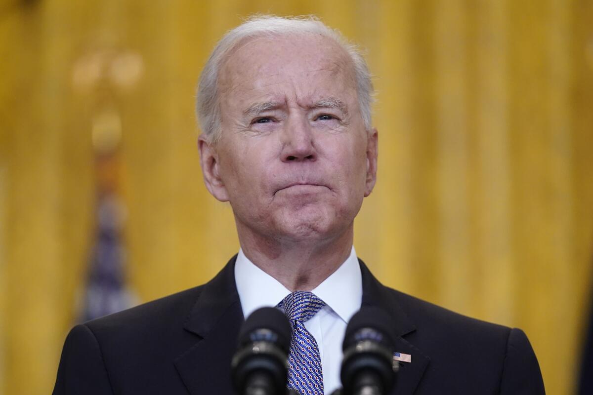 President Biden speaks in the East Room of the White House