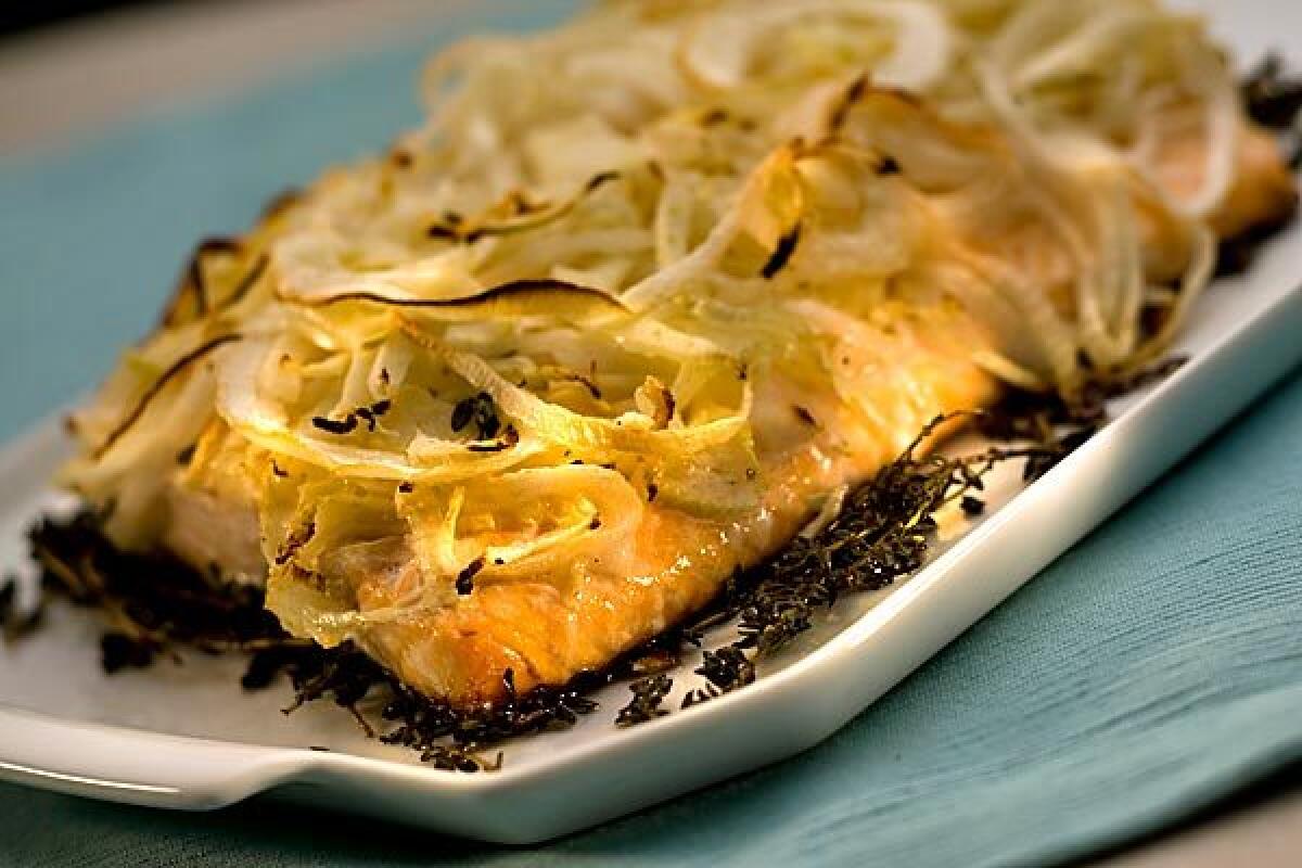 Salmon with marinated fennel and thyme.