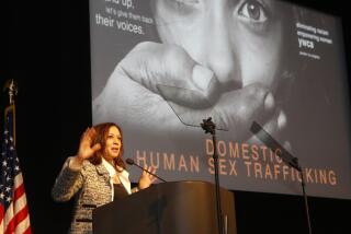 April 25, 2014: Calif. Attorney General Kamala Harris, who as a prosecutor once specialized in child sexual assault cases addresses the Domestic Human Trafficking symposium in Los Angeles, Trafficking, forced labor and modern slavery are big business generating profits estimated at $150 billion a year, the U.N. labor agency said Tuesday May 20, 2014. The report by the International Labor Organization finds global profits from involuntary workers _ an estimated 21 million of them _ have more than tripled over the past decade from its estimate of at least $44 billion in 2005. ILO Director Guy Ryder said his agency’s report Tuesday calls attention to the need “to eradicate this fundamentally evil, but hugely profitable practice as soon as possible.” (AP Photo/Damian Dovarganes,File)