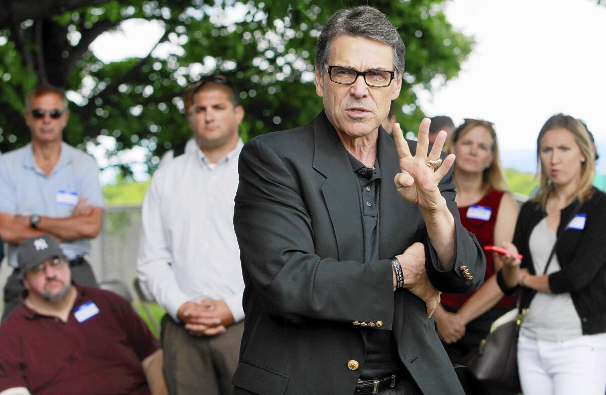 Texas Gov. Rick Perry speaks at a Republican picnic in Chichester, N.H.