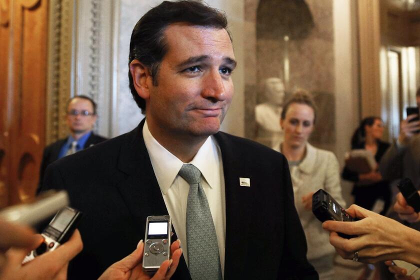 Sen. Ted Cruz (R-Texas) speaks to reporters after his marathon address on the Senate floor over Obamacare.