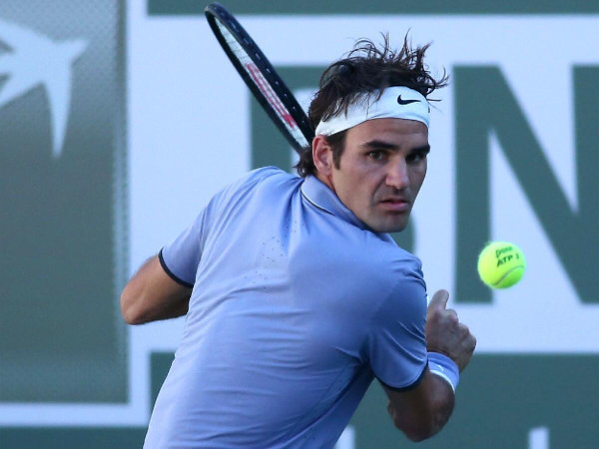 Roger Federer defeated Paul-Henri Mathieu, 6-2, 7-6(5), Saturday at Indian Wells.