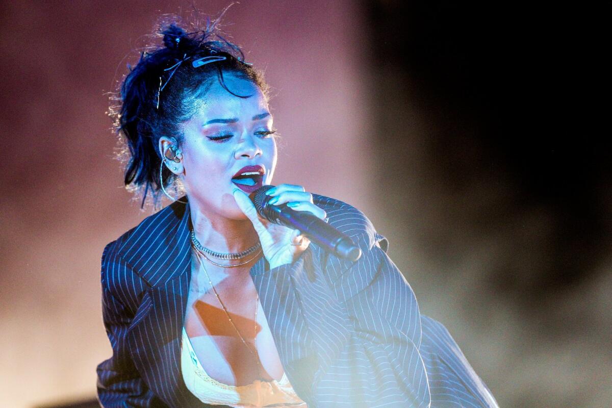 Rihanna performs at the We Can Survive Concert at the Hollywood Bowl on Saturday, Oct. 24, 2015, in Los Angeles.