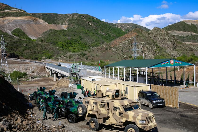 Azerbaijani checkpoint recently set up at the entry of the Lachin corridor on May 2, 2023. 