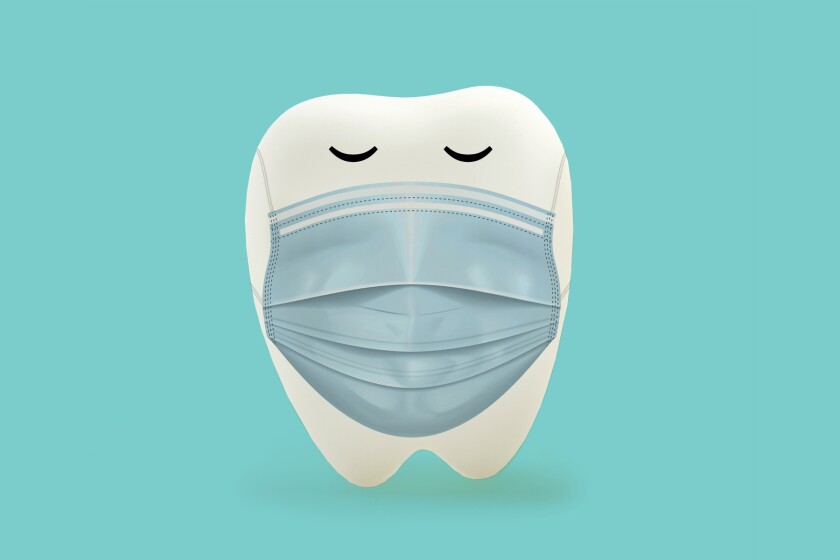 Illustration of a tooth wearing a face mask