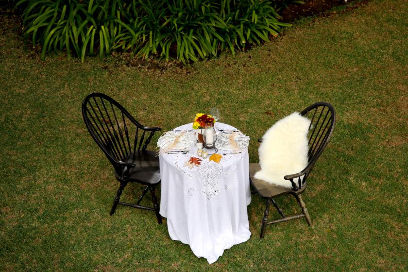 LOS ANGELES, CA - OCTOBER 21: A table setting option, during the Holidays under COVID-19, photographed in a , Los Angeles, CA, backyard, Wednesday, Oct. 21, 2020. (Jay L. Clendenin / Los Angeles Times)