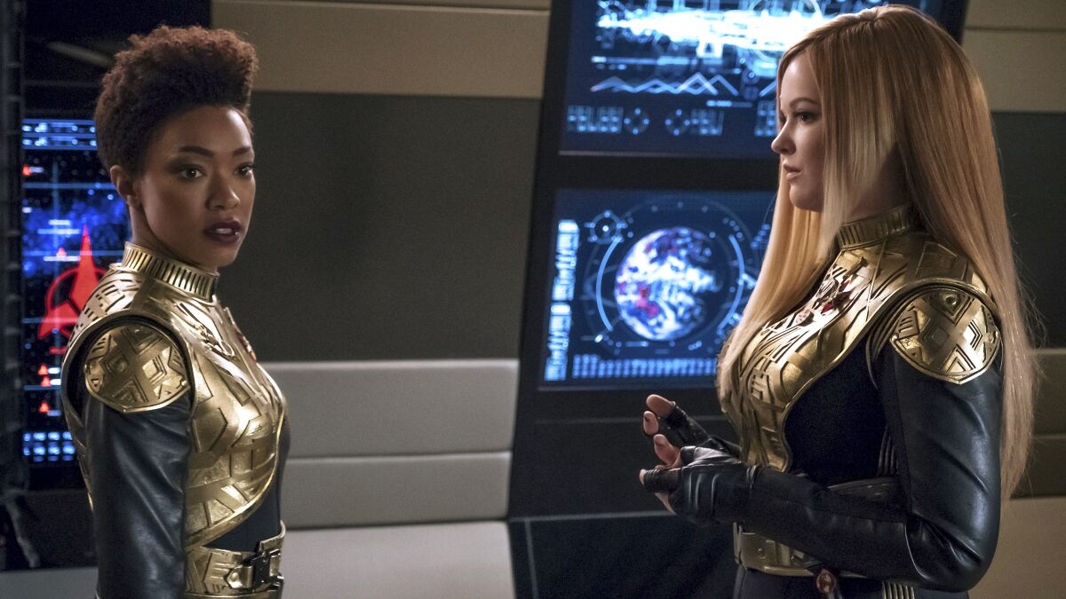 Sonequa Martin-Green and Mary Wiseman in "Star Trek: Discovery" on CBS.