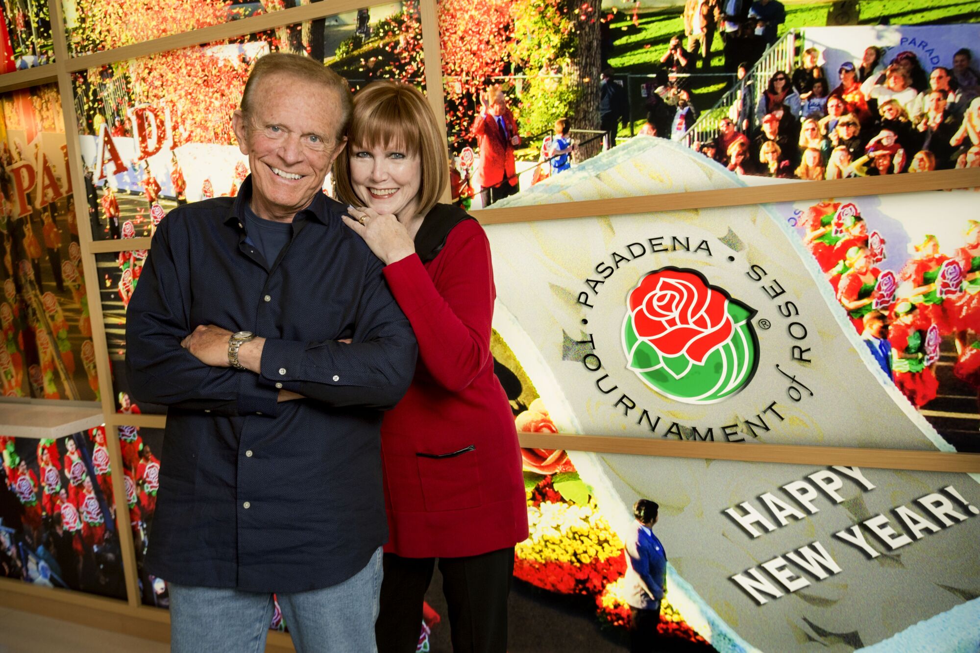 KTLA’s longtime Rose Parade hosts Bob Eubanks and Stephanie Edwards  in 2015.