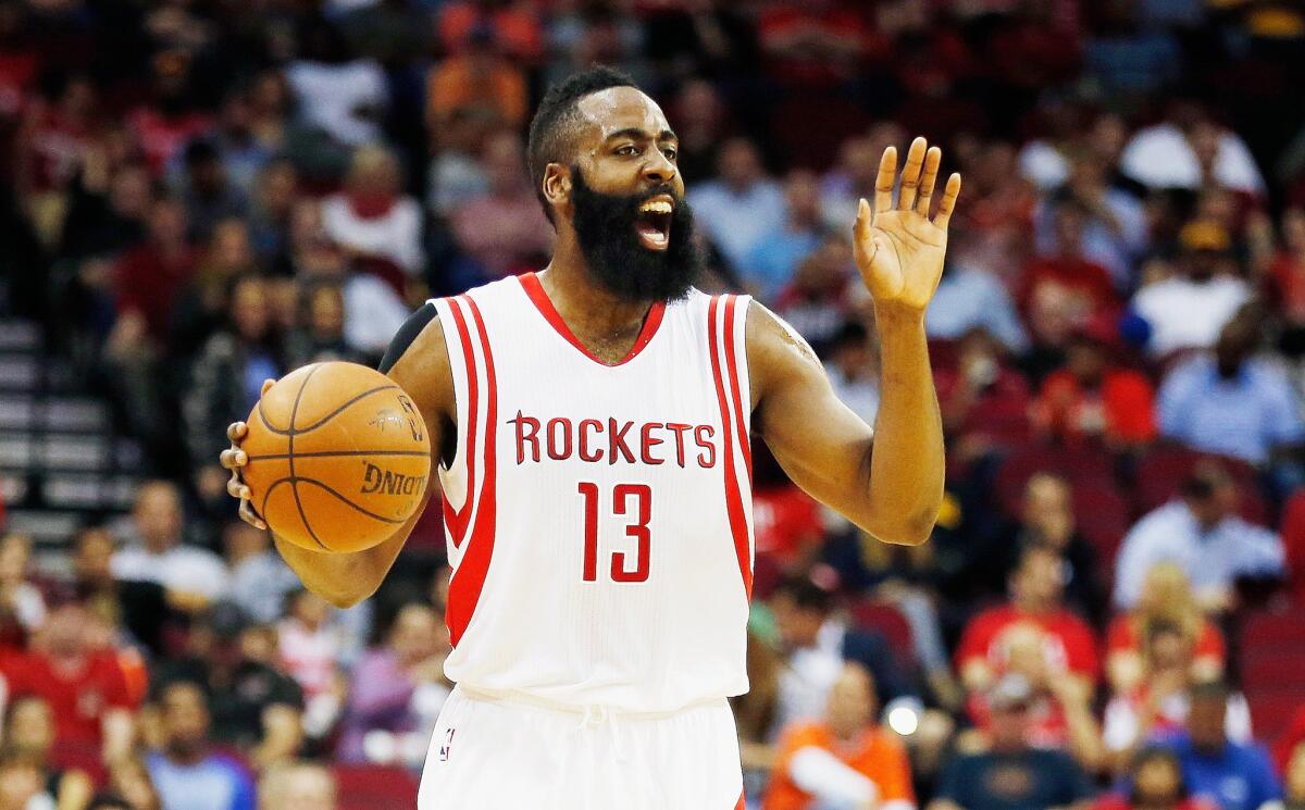 Rockets guard James Harden yells to his teammates during a win over the Kings. Harden scored a career-high 51 points.