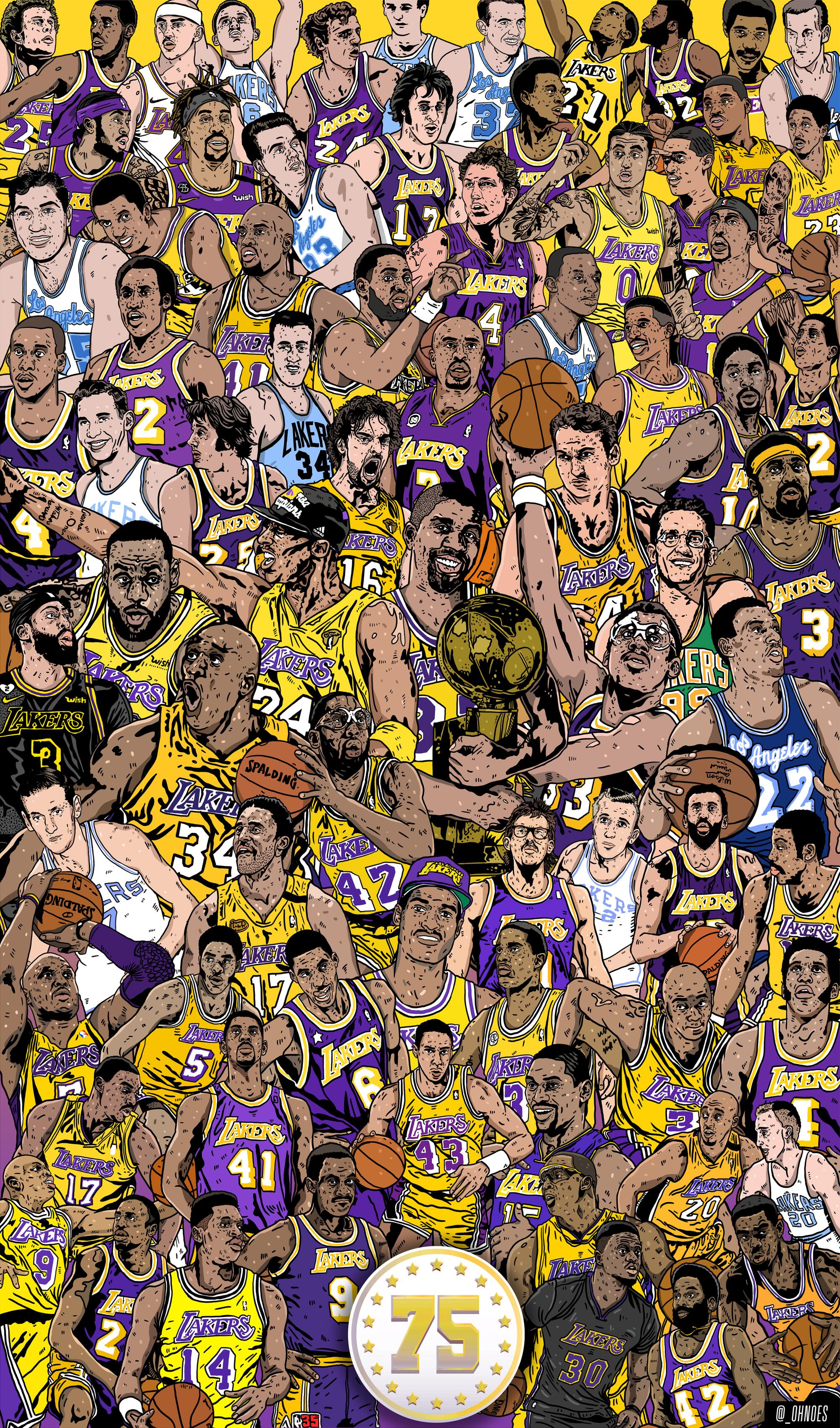 List of players with jerseys retired by the Los Angeles Lakers: Kobe Bryant,  Shaquille O'Neal, Magic