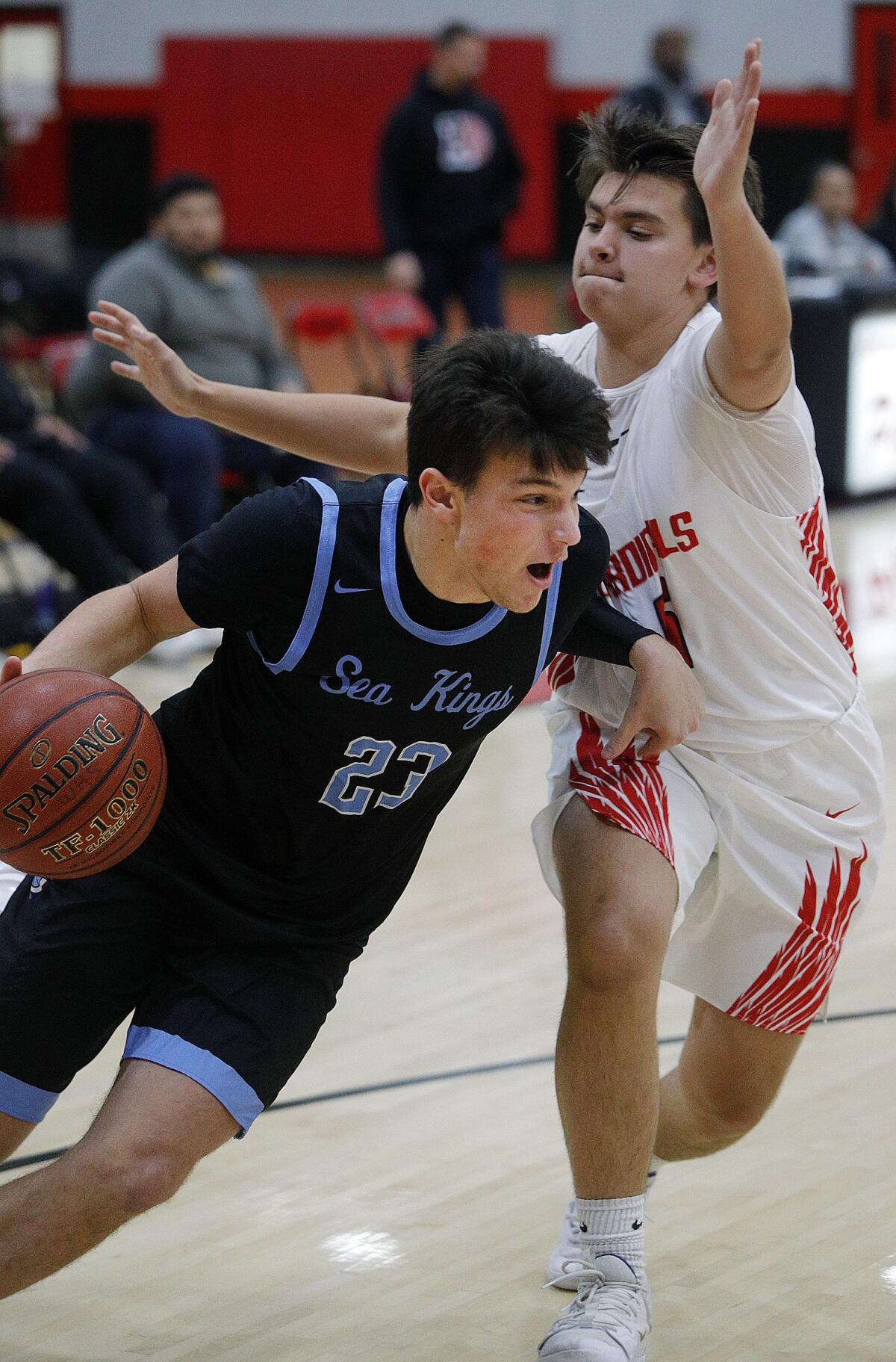 Corona del Mar High senior guard Jack Stone, shown competing in the Artesia Winter Classic on Wednesday, scored a game-high 34 points for the Sea Kings in a 71-67 title game win over Palos Verdes on Saturday.