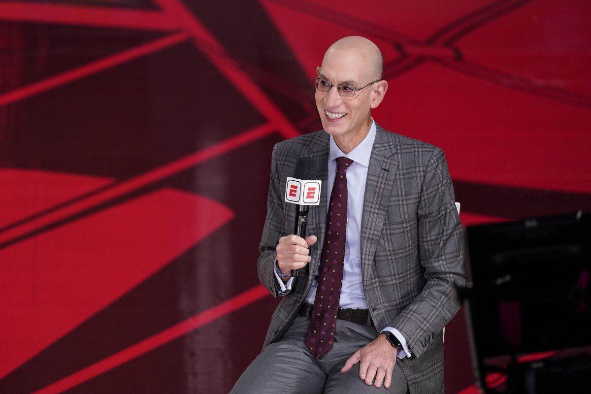 NBA Commissioner Adam Silver speaks during an interview before Game 3 of the NBA Finals.