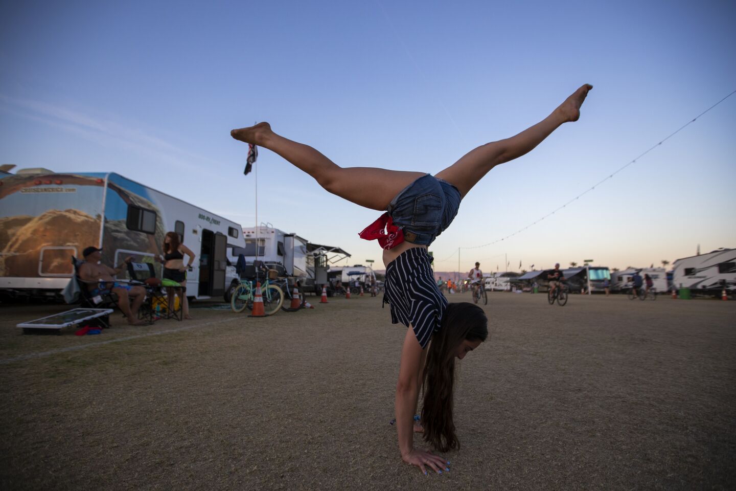 Marisa Peressini of Torrance after setting up camp in the RV resort at Stagecoach.