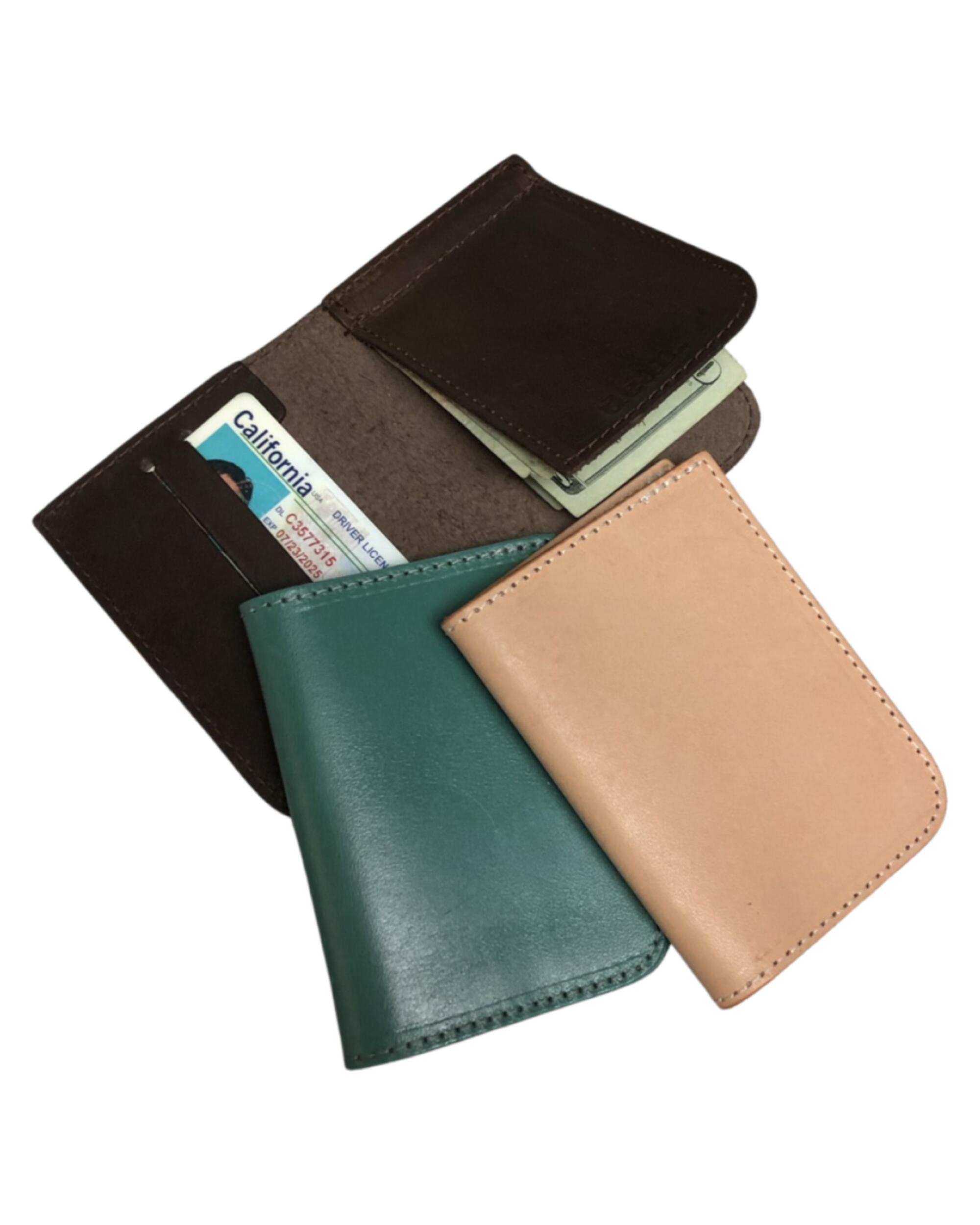 Dean Leather wallets in brown, black, green and beige