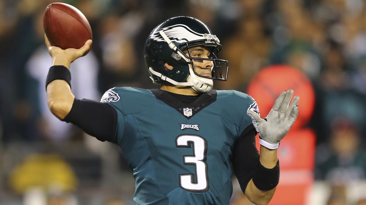 Philadelphia Eagles quarterback Mark Sanchez throws a pass during Monday's win over the Carolina Panthers.