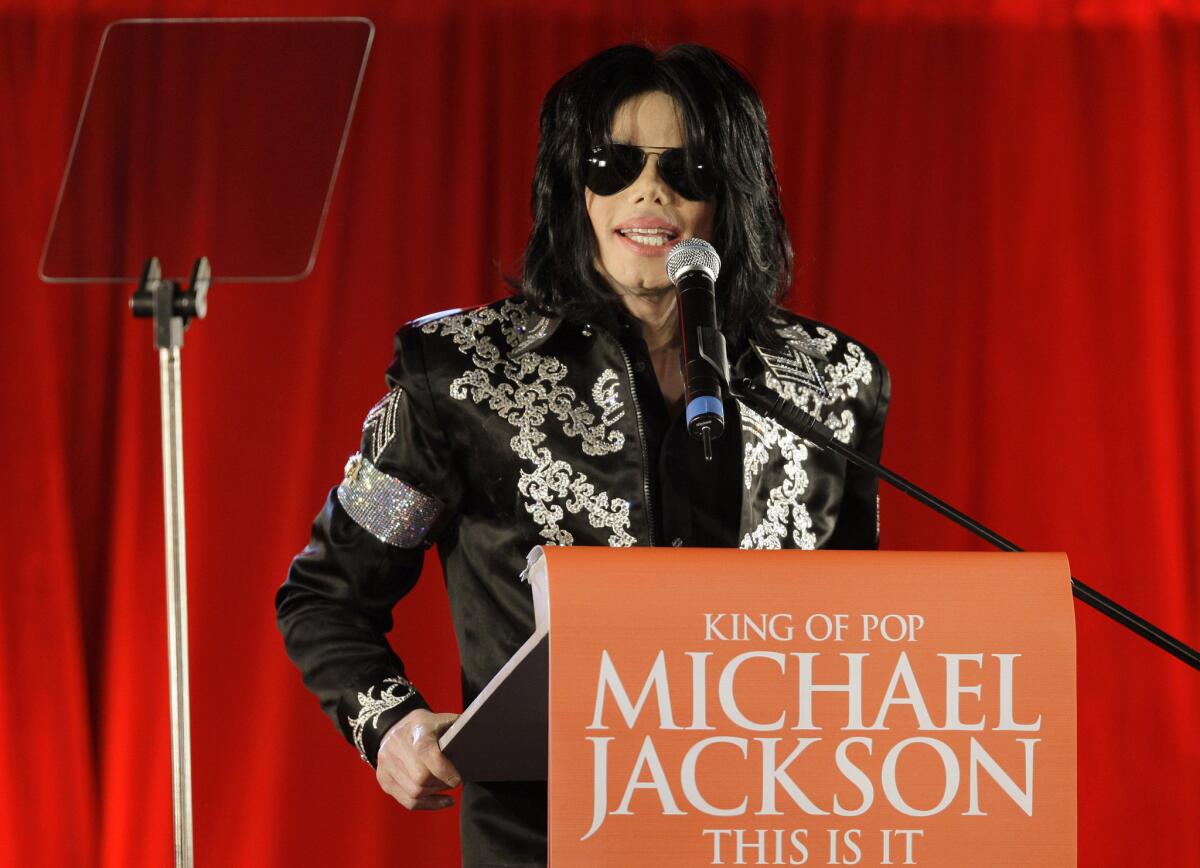 Michael Jackson, in 2009, announces that he is set to play 10 live concerts at the London O2 Arena.