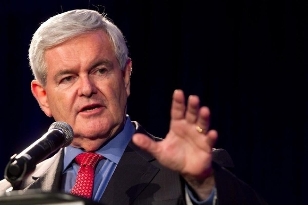 Former House Speaker Newt Gingrich speaks at the Georgia Republican Party Victory Dinner on May 13 in Macon, Ga.
