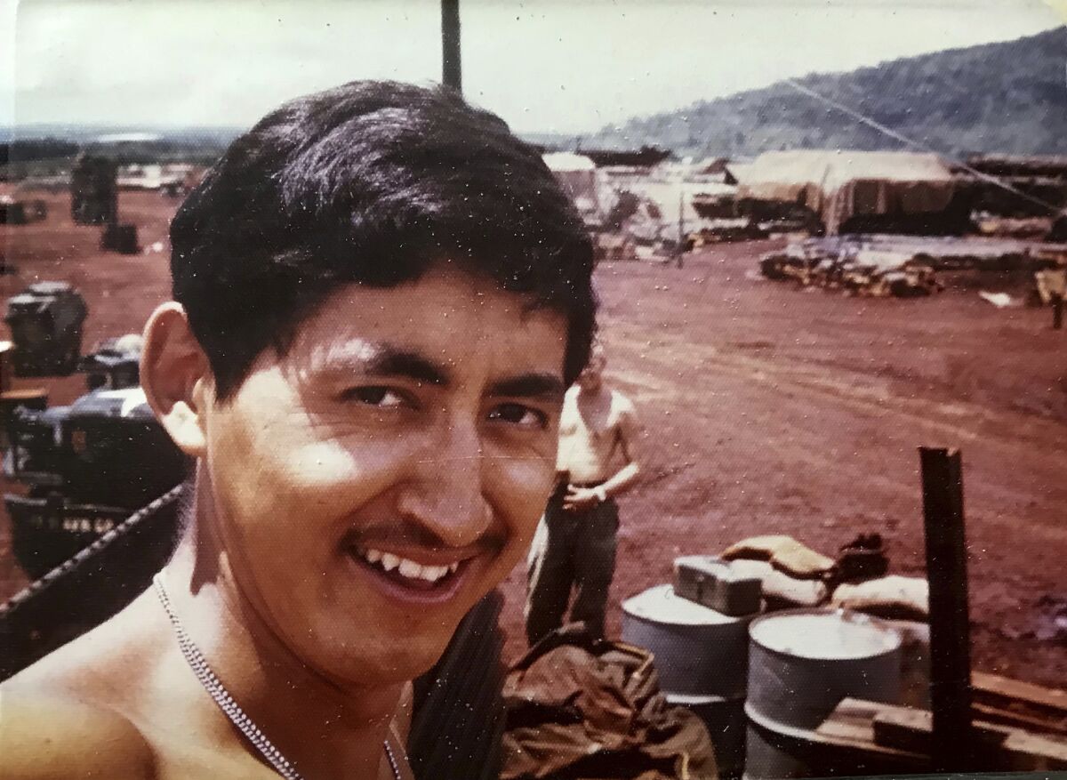This undated photo shows Stewy Carlo during his Army service days during the Vietnam War. Carlo died in a car accident in 1975, but his family will apply for an allotment of 160 acres of government-owned land in Alaska under a new program that will allow Alaska Native Vietnam veterans or their heirs to apply for land that they might have missed out on in earlier programs because of their service. (Photo provided by Seeyaa Charpentier via AP)
