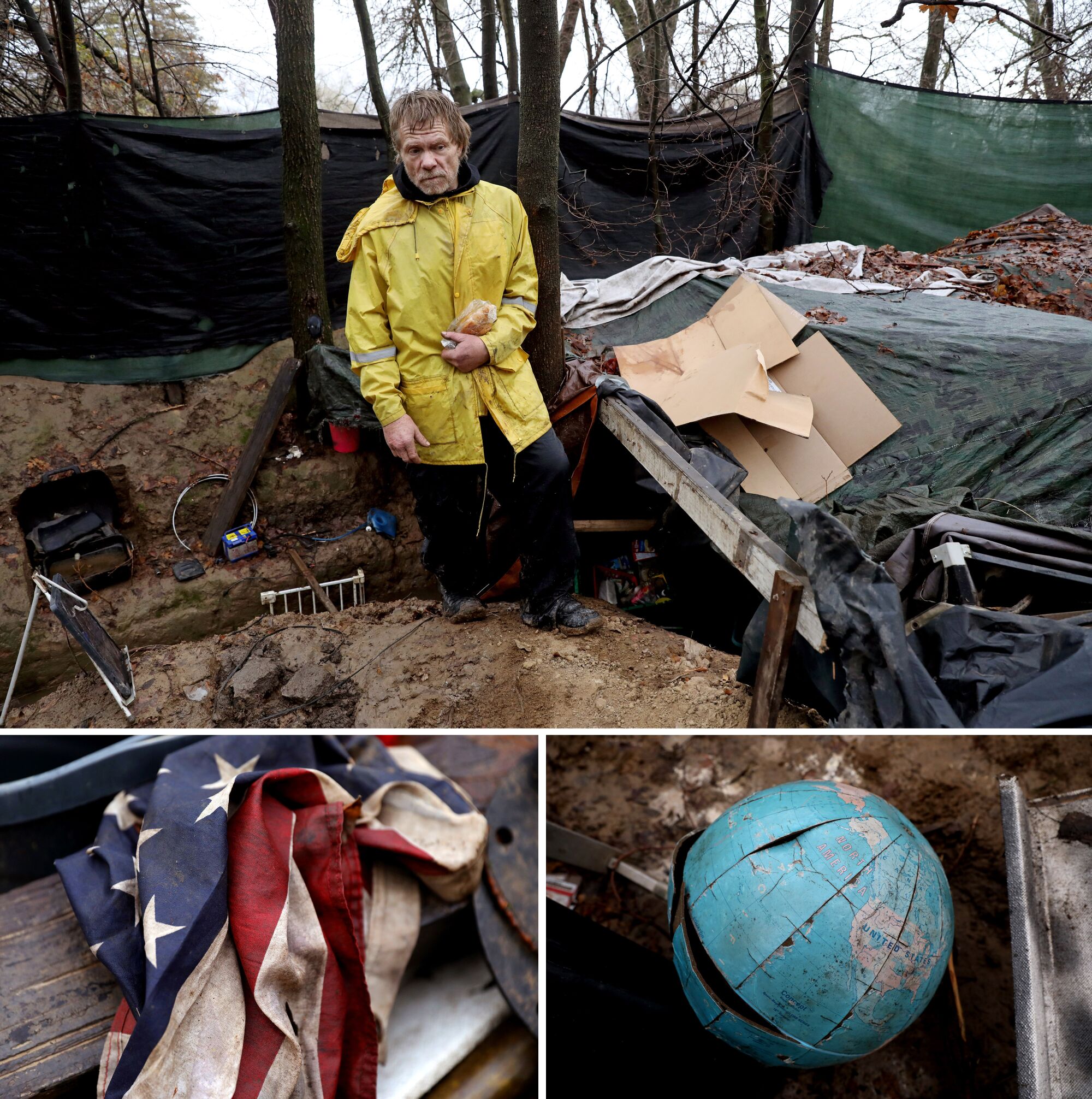 David Toney standing next to his flooded bunker