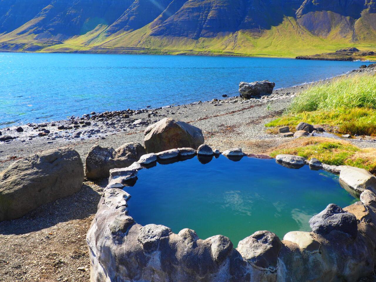 The Hvalfjardarlaug geothermal pool in Iceland.