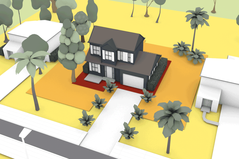 A 3D rendering of ignition zones around property.