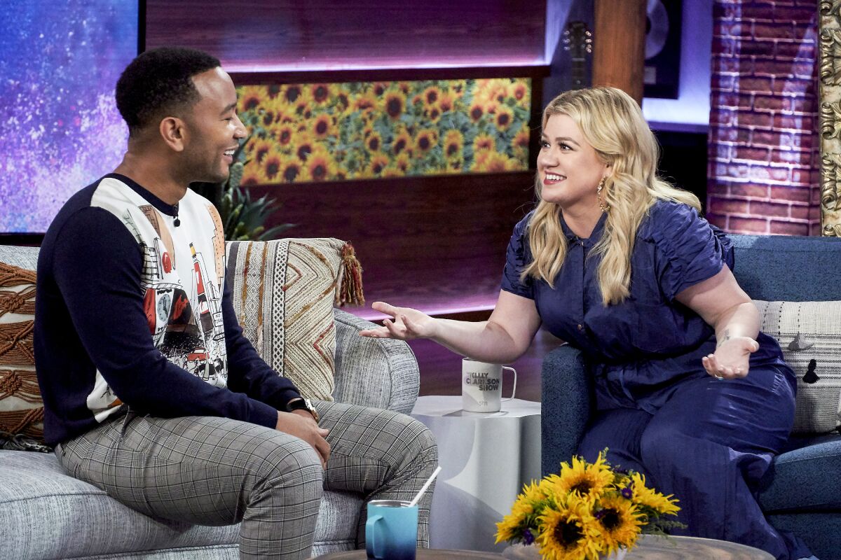 John Legend and Kelly Clarkson on "The Kelly Clarkson Show" on NBC.